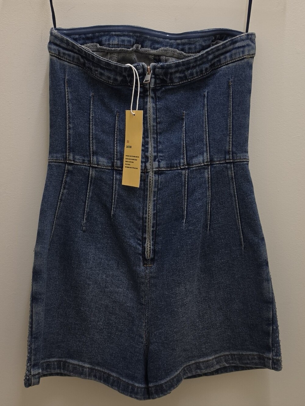 Denim Romper with Rhinestones - Picture 4 of 6